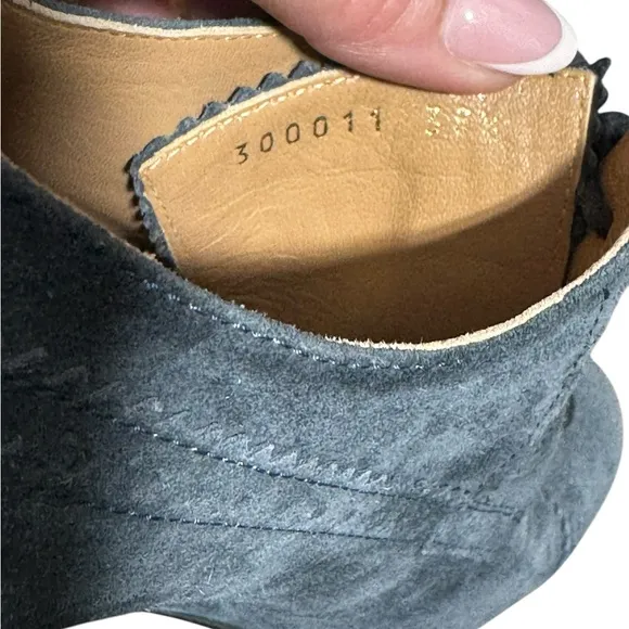 BALENCIAGA WOMENS WEDGE BOOTIES BLUE SUEDE 38.5