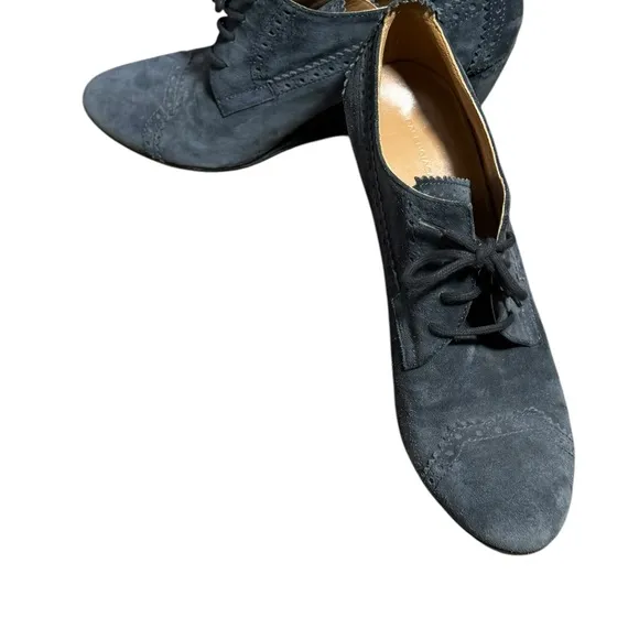 BALENCIAGA WOMENS WEDGE BOOTIES BLUE SUEDE 38.5