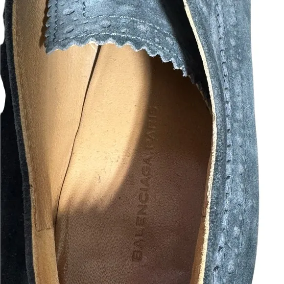 BALENCIAGA WOMENS WEDGE BOOTIES BLUE SUEDE 38.5