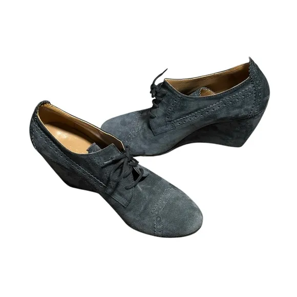 BALENCIAGA WOMENS WEDGE BOOTIES BLUE SUEDE 38.5