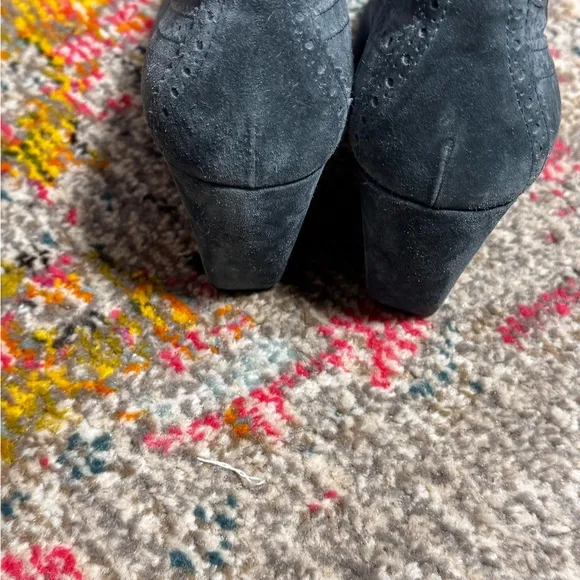 BALENCIAGA WOMENS WEDGE BOOTIES BLUE SUEDE 38.5