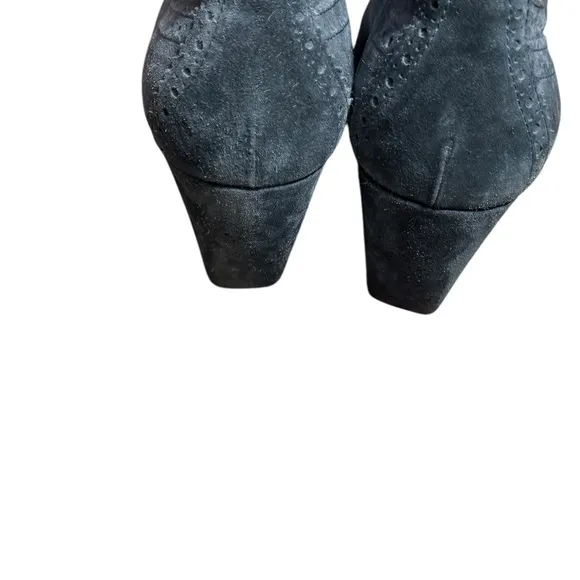 BALENCIAGA WOMENS WEDGE BOOTIES BLUE SUEDE 38.5