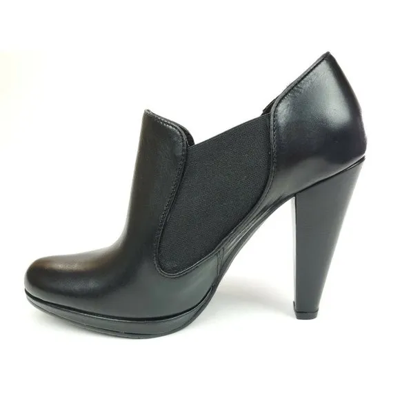 Ballerina Black Leather Bootie Chelsea Block Heel Shoes Size 8 Made in Italy