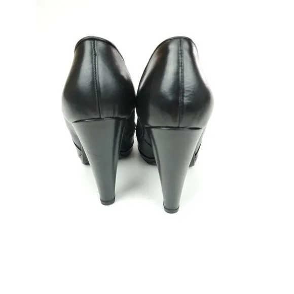 Ballerina Black Leather Bootie Chelsea Block Heel Shoes Size 8 Made in Italy