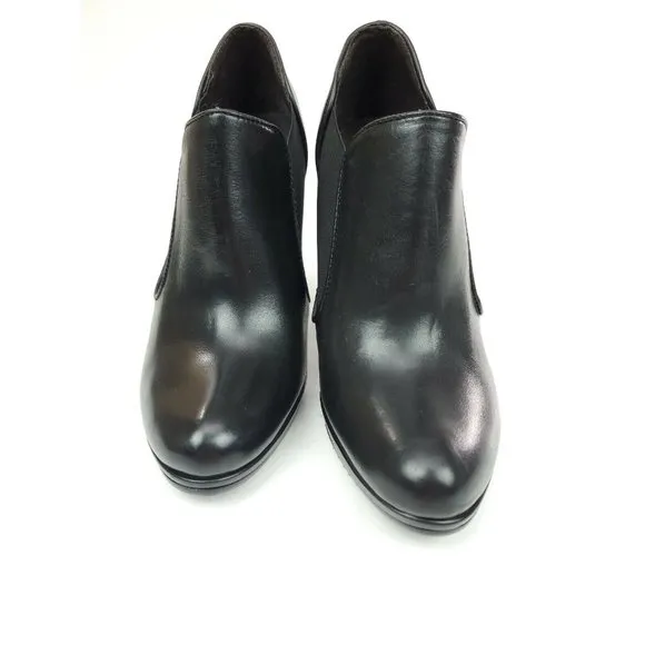 Ballerina Black Leather Bootie Chelsea Block Heel Shoes Size 8 Made in Italy