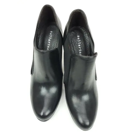 Ballerina Black Leather Bootie Chelsea Block Heel Shoes Size 8 Made in Italy