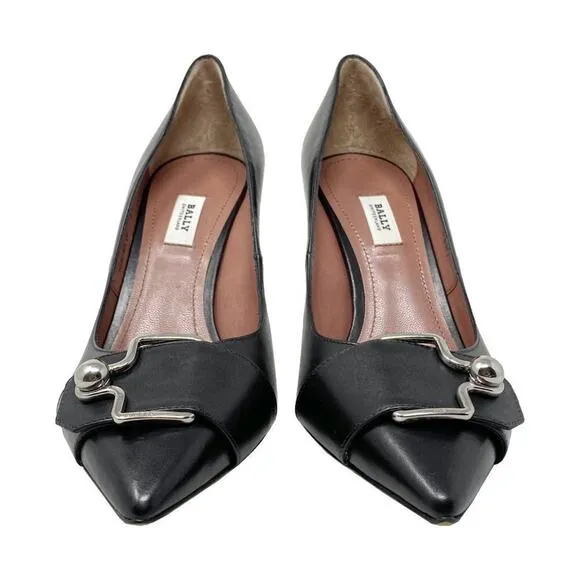 Bally Shoes Hirina 90mm Silver Hardware Black Leather Pointed Toe Pumps