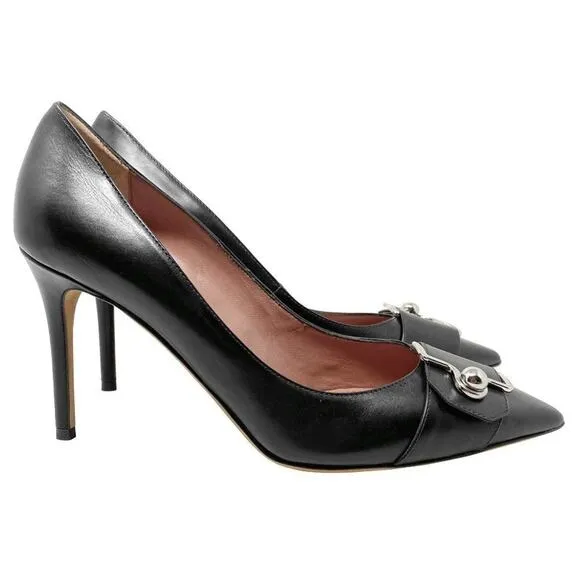 Bally Shoes Hirina 90mm Silver Hardware Black Leather Pointed Toe Pumps