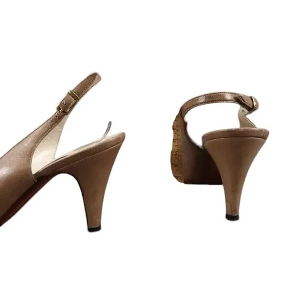 Bally Shoes Womens 7 Slingback Pump Peep Toe Heels Leather Fashion Classic Retro