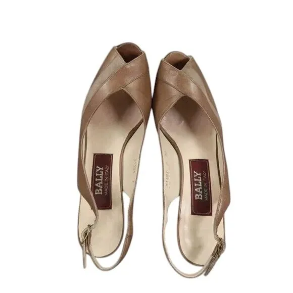 Bally Shoes Womens 7 Slingback Pump Peep Toe Heels Leather Fashion Classic Retro