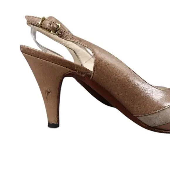 Bally Shoes Womens 7 Slingback Pump Peep Toe Heels Leather Fashion Classic Retro