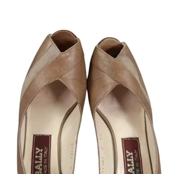 Bally Shoes Womens 7 Slingback Pump Peep Toe Heels Leather Fashion Classic Retro