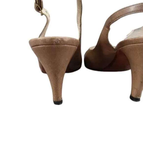 Bally Shoes Womens 7 Slingback Pump Peep Toe Heels Leather Fashion Classic Retro