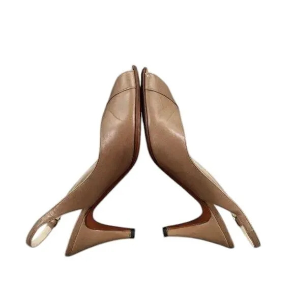 Bally Shoes Womens 7 Slingback Pump Peep Toe Heels Leather Fashion Classic Retro
