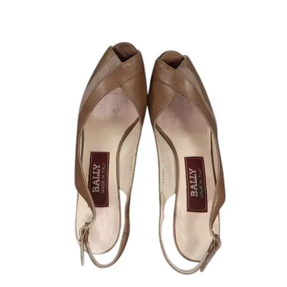Bally Shoes Womens 7 Slingback Pump Peep Toe Heels Leather Fashion Classic Retro