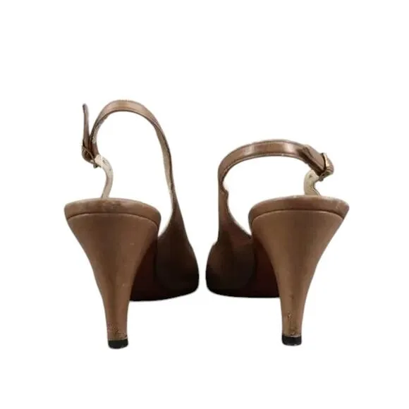 Bally Shoes Womens 7 Slingback Pump Peep Toe Heels Leather Fashion Classic Retro