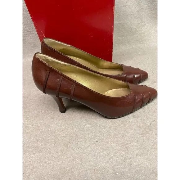 BALLY WOMEN'S 3 INCH PUMP HEEL BROWN SHOES SIZE 7M‎ ITALY NOS