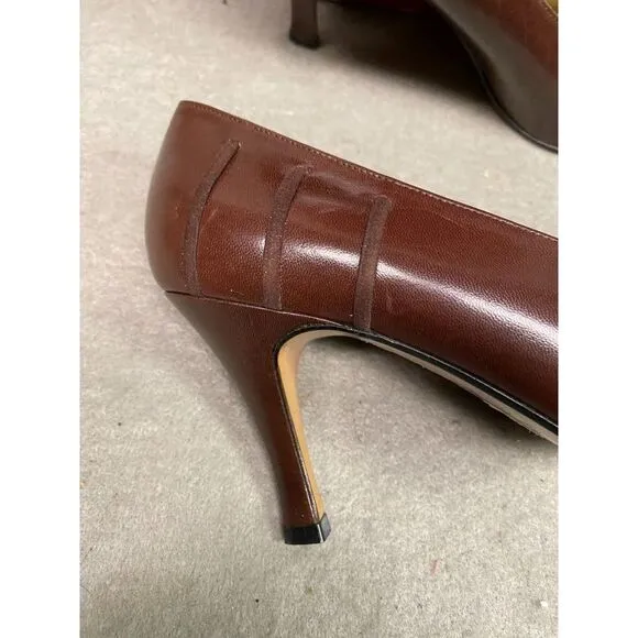 BALLY WOMEN'S 3 INCH PUMP HEEL BROWN SHOES SIZE 7M‎ ITALY NOS