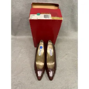 BALLY WOMEN'S 3 INCH PUMP HEEL BROWN SHOES SIZE 7M‎ ITALY NOS
