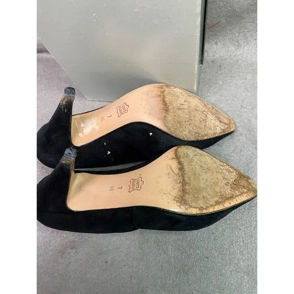 BALLY WOMEN'S PUMP HEEL‎ SHOES BLACK SUEDE W/ GOLD FLOWER SIZE 7 M SLIGHTLY USED
