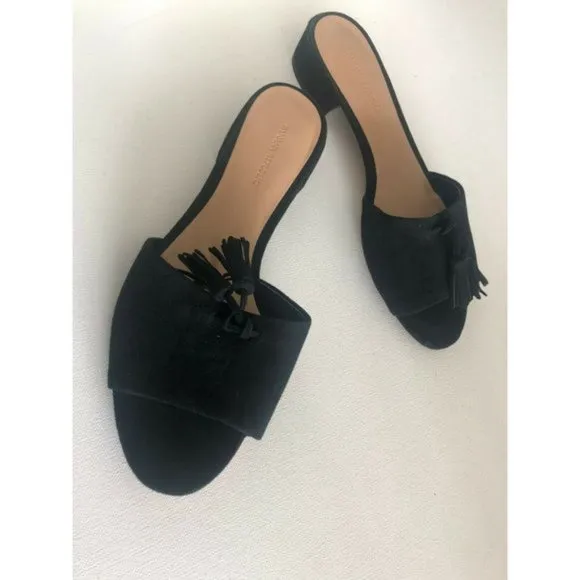 Banana Republic Black Low Heel Tassel Slide Suede Sandal Sz. 8.5