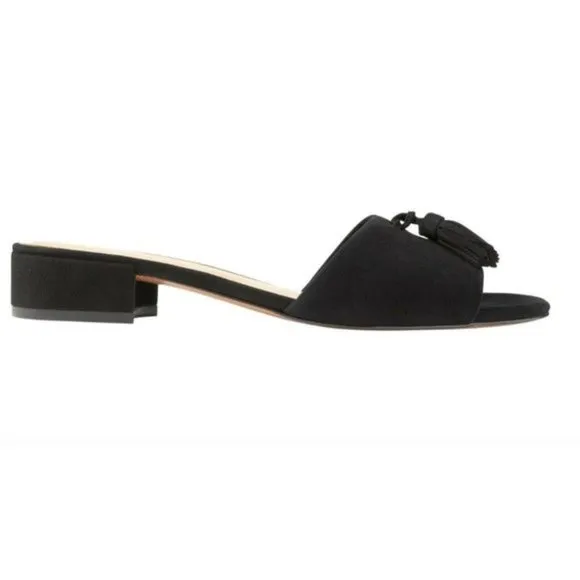 Banana Republic Black Low Heel Tassel Slide Suede Sandal Sz. 8.5