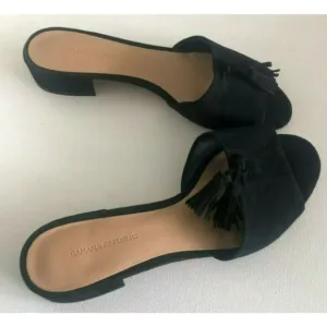 Banana Republic Black Low Heel Tassel Slide Suede Sandal Sz. 8.5