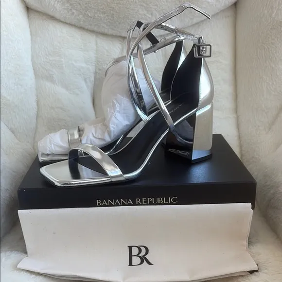 Banana Republic Silver block heel sandals 9