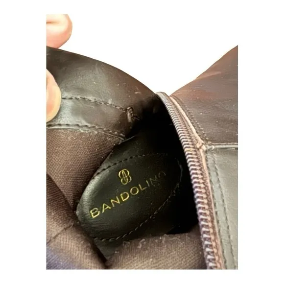Bandolino Brown Buckle Accent Cushioned Bilya Almond Toe Block Heel Knee Boots