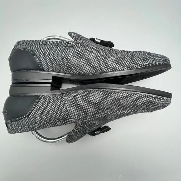 Bar III Kingston Tweed Grey Black Fabric Leather Upper Tassel Loafer Mens 9M