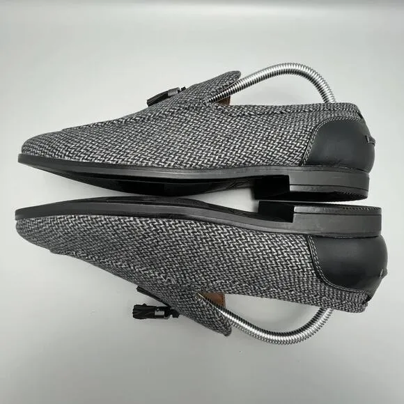 Bar III Kingston Tweed Grey Black Fabric Leather Upper Tassel Loafer Mens 9M