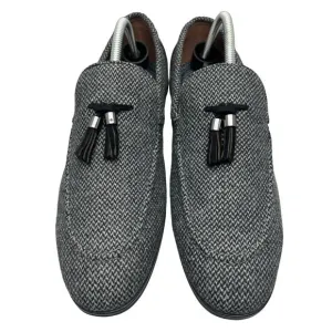 Bar III Kingston Tweed Grey Black Fabric Leather Upper Tassel Loafer Mens 9M