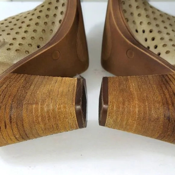 Barbara Barbieri Perforated Taupe Suede Block Heel Sandals Sz 10