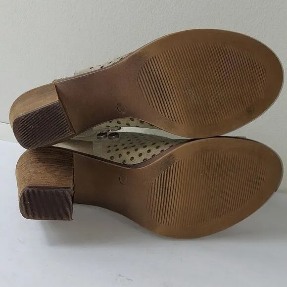 Barbara Barbieri Perforated Taupe Suede Block Heel Sandals Sz 10