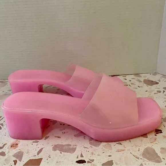 Barbie x Forever 21 Womens Size 10 Pink Platform Jelly Slides Sandals Y2K