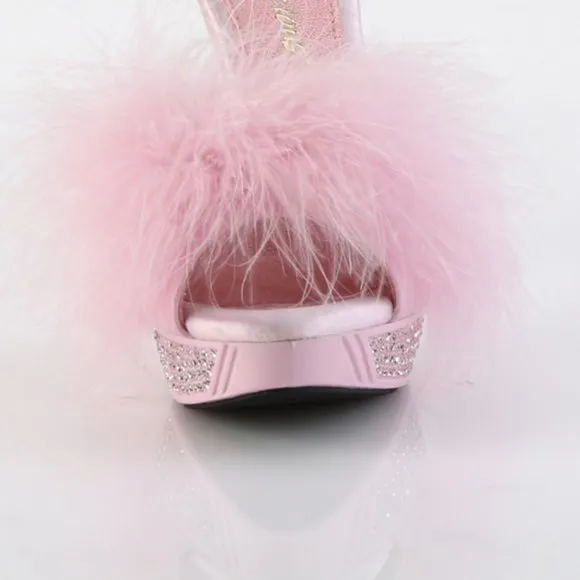 Barbiecore Barbie Rhinestone Marabou High Heel Shoes