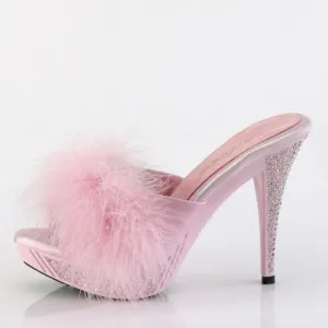 Barbiecore Barbie Rhinestone Marabou High Heel Shoes
