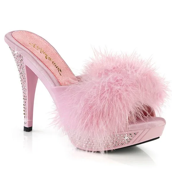 Barbiecore Barbie Rhinestone Marabou High Heel Shoes