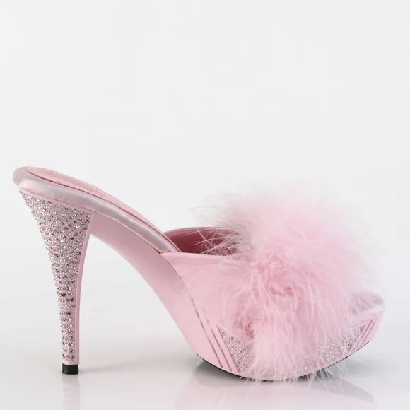 Barbiecore Barbie Rhinestone Marabou High Heel Shoes