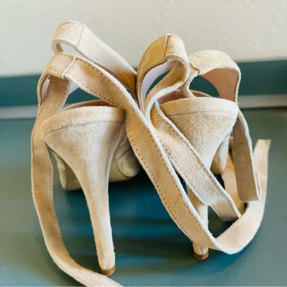 BARNEYS NEW YORK Milano Suede Ankle Wrap Heel Sandal