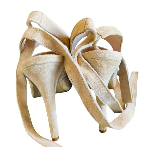 BARNEYS NEW YORK Milano Suede Ankle Wrap Heel Sandal