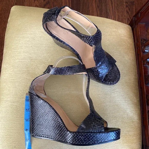 BARNEYS NY CO-OP Python snakeskin leather high heel wedge platform sandal