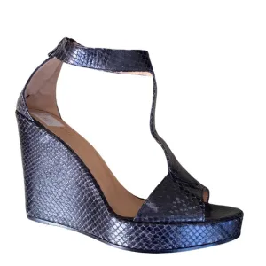 BARNEYS NY CO-OP Python snakeskin leather high heel wedge platform sandal