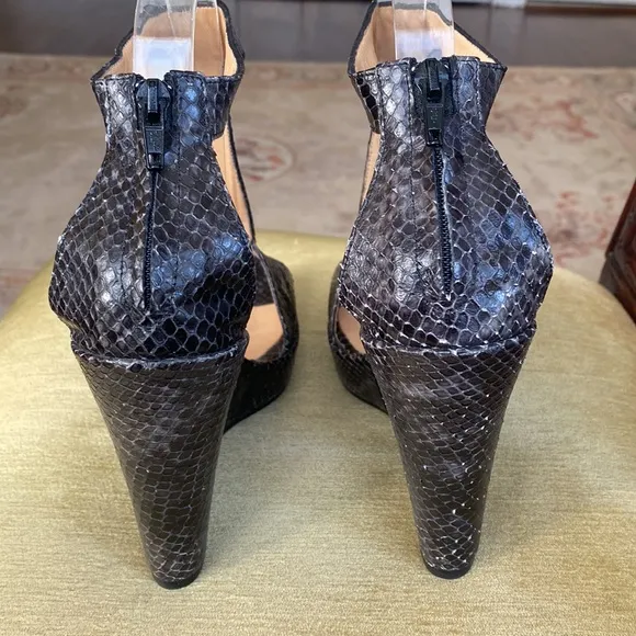 BARNEYS NY CO-OP Python snakeskin leather high heel wedge platform sandal