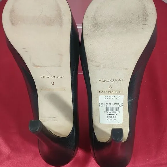BARNEYS NEW YORK Women's SZ 8 Black Leather Stiletto Pumps Shoes .