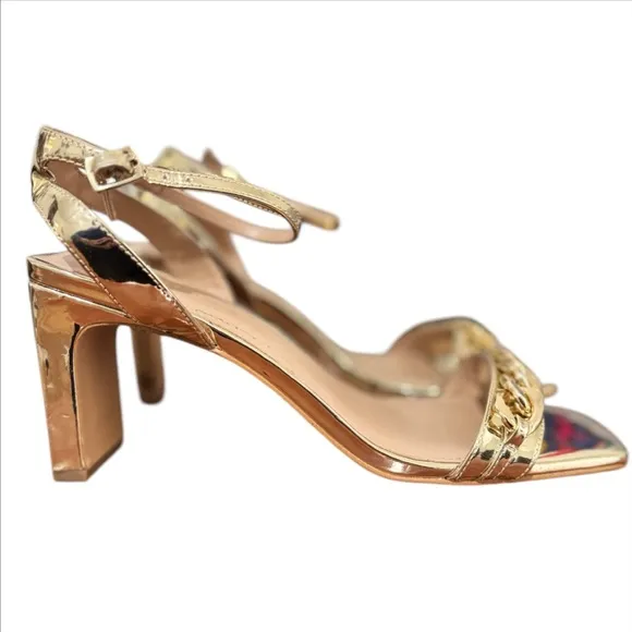 BCBGeneration Women's Finda Gold Strappy Block Heel Chain Sandals Sz 10