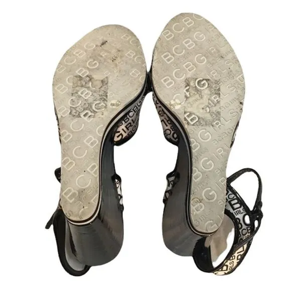 BCBG Logo Black And White Wedge Sandals