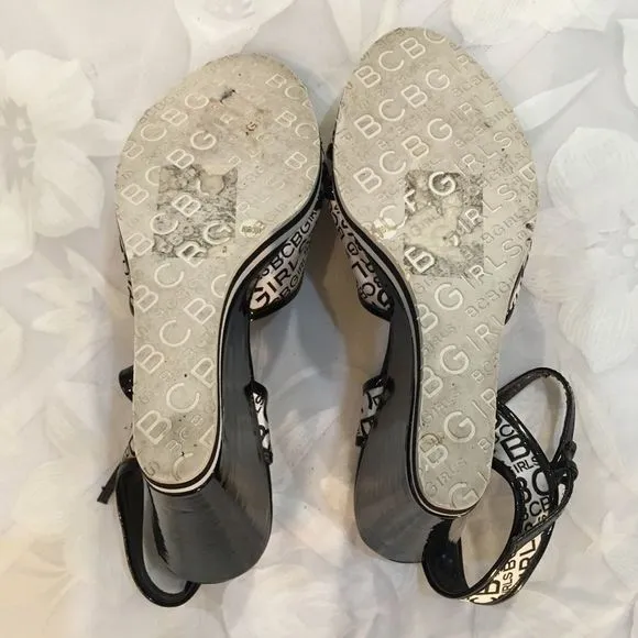 BCBG Logo Black And White Wedge Sandals