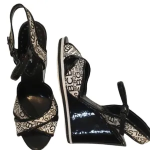 BCBG Logo Black And White Wedge Sandals