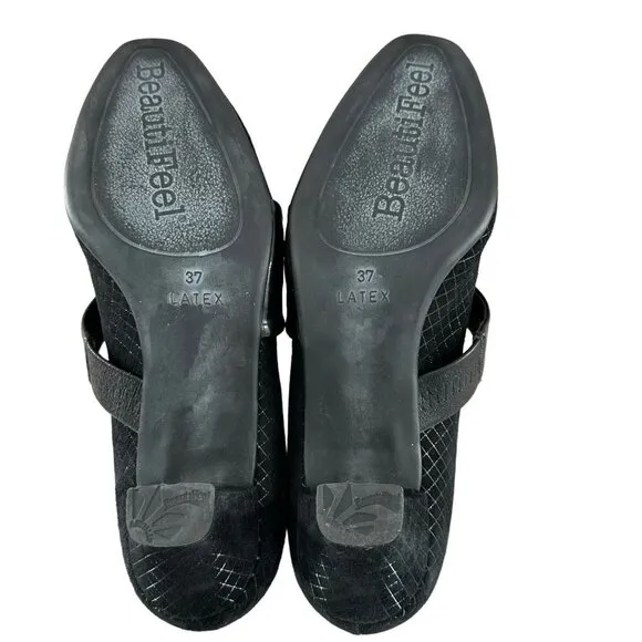 Beautifeel Victoria Black Suede Leather Mary Jane Mid Heel Pumps Size 37 Shoes